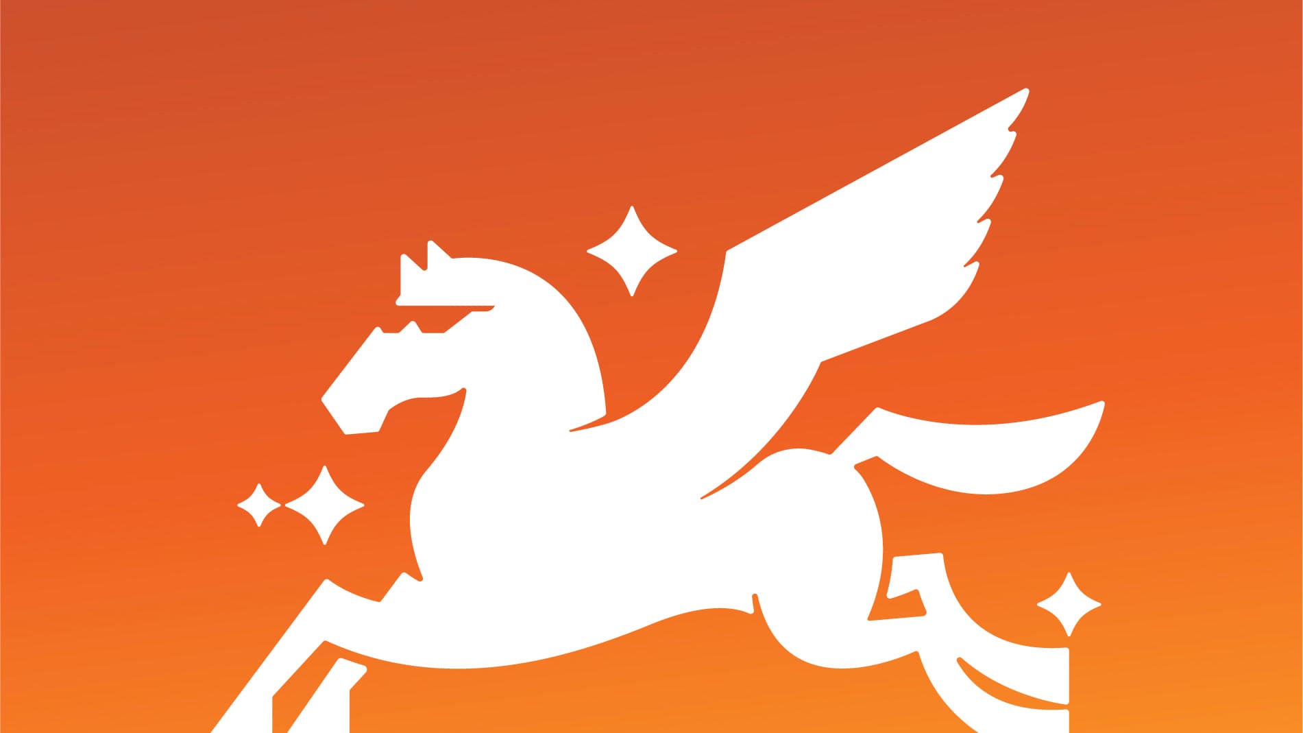 The Driftawave Pegasus, the brand's white winged-horse logo on a sunset orange gradient, symbol of freedom and ocean flow.