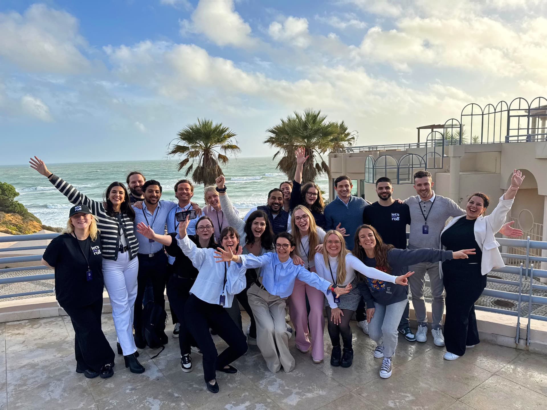 Henny Vogt with the Remote.com sales team at a Lisbon company offsite by the sea.