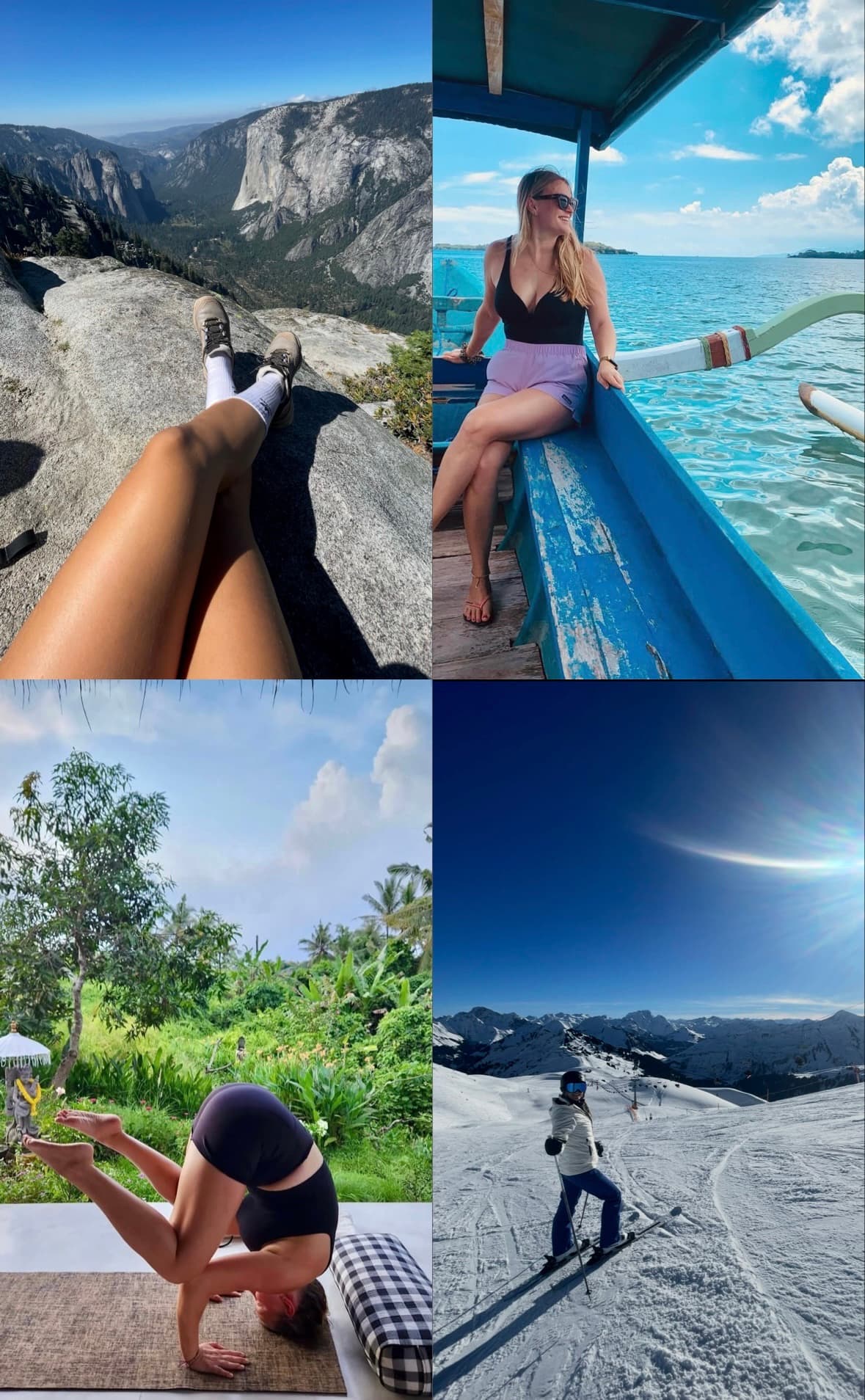 Henny Vogt adventure lifestyle, from mountain hiking to island boats and alpine skiing.