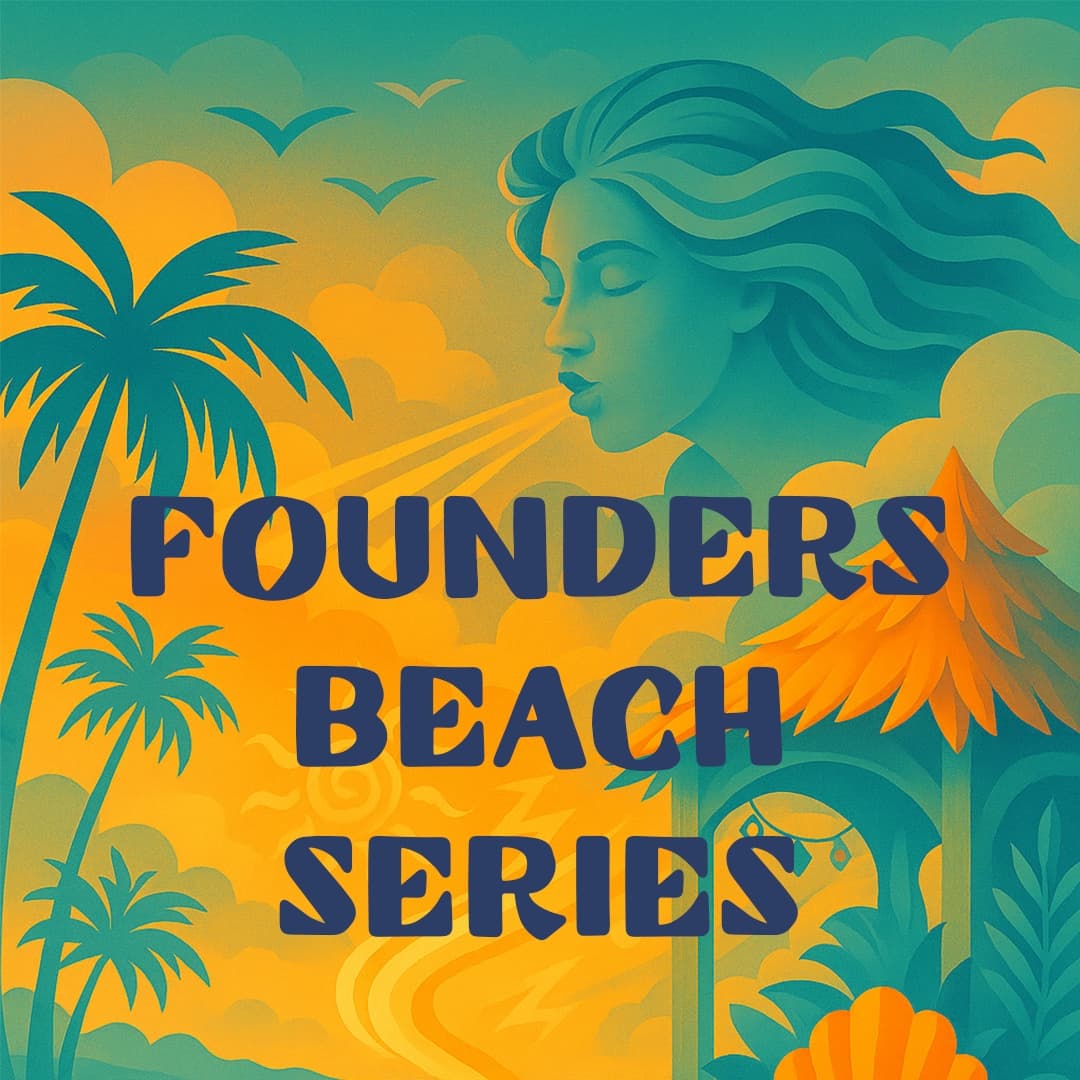 Founders Beach Series title artwork by Driftawave and Leaderwave, a future of work beach event in Zandvoort for founders exploring AI, leadership and community.