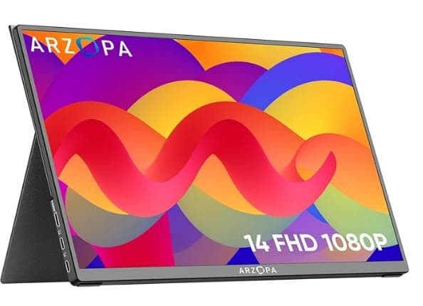 ARZOPA 14 inch portable monitor, FHD 1080p, lightweight external laptop screen for remote workers and digital nomads.