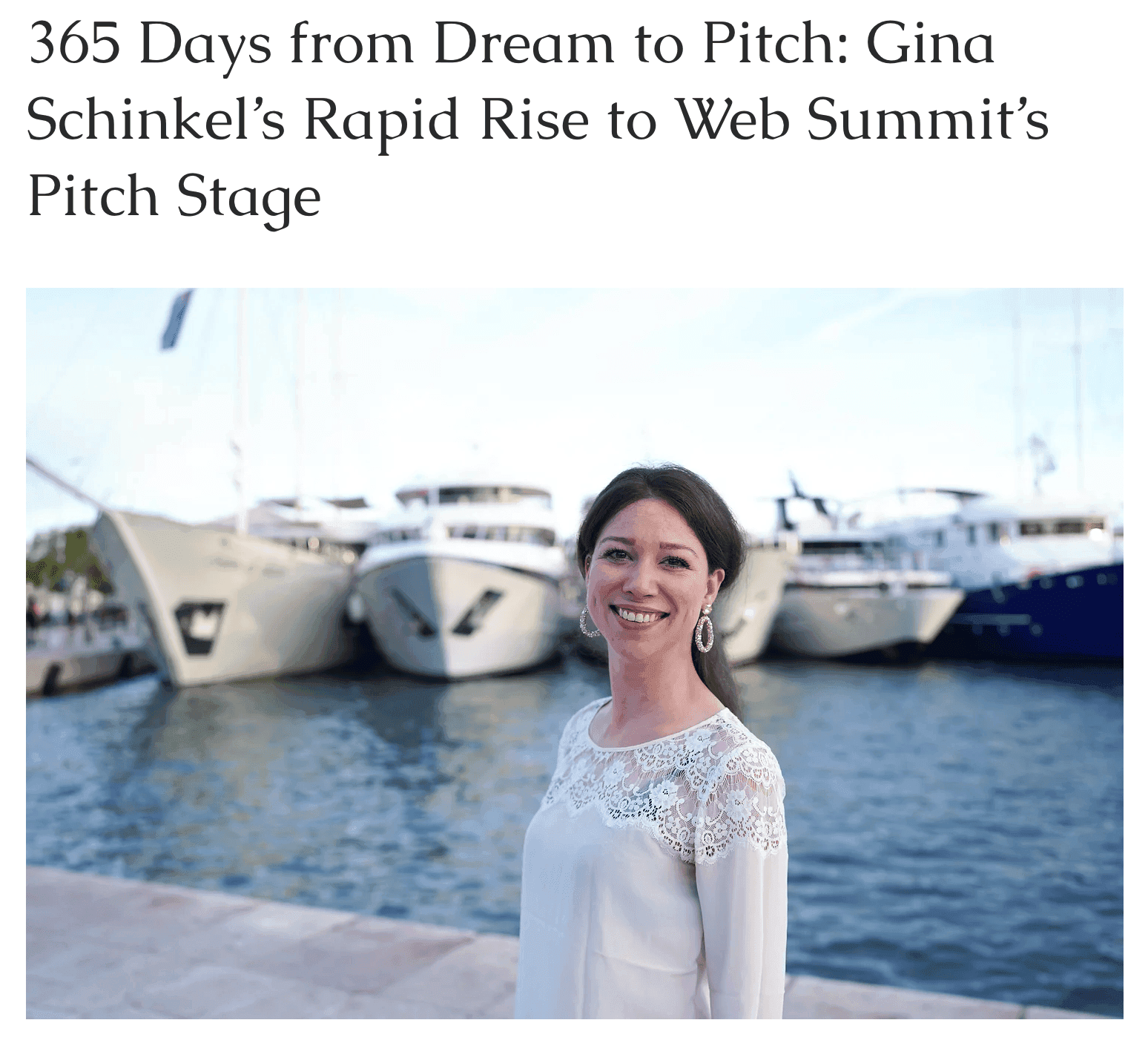 Her Expat Life article on Gina Schinkel's journey from dream to pitching Driftawave on the Web Summit stage