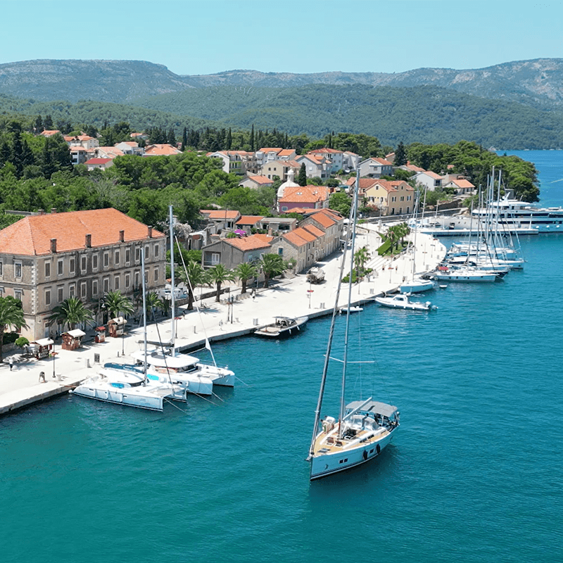 A yacht on the Croatian Adriatic, island hopping on a team retreat