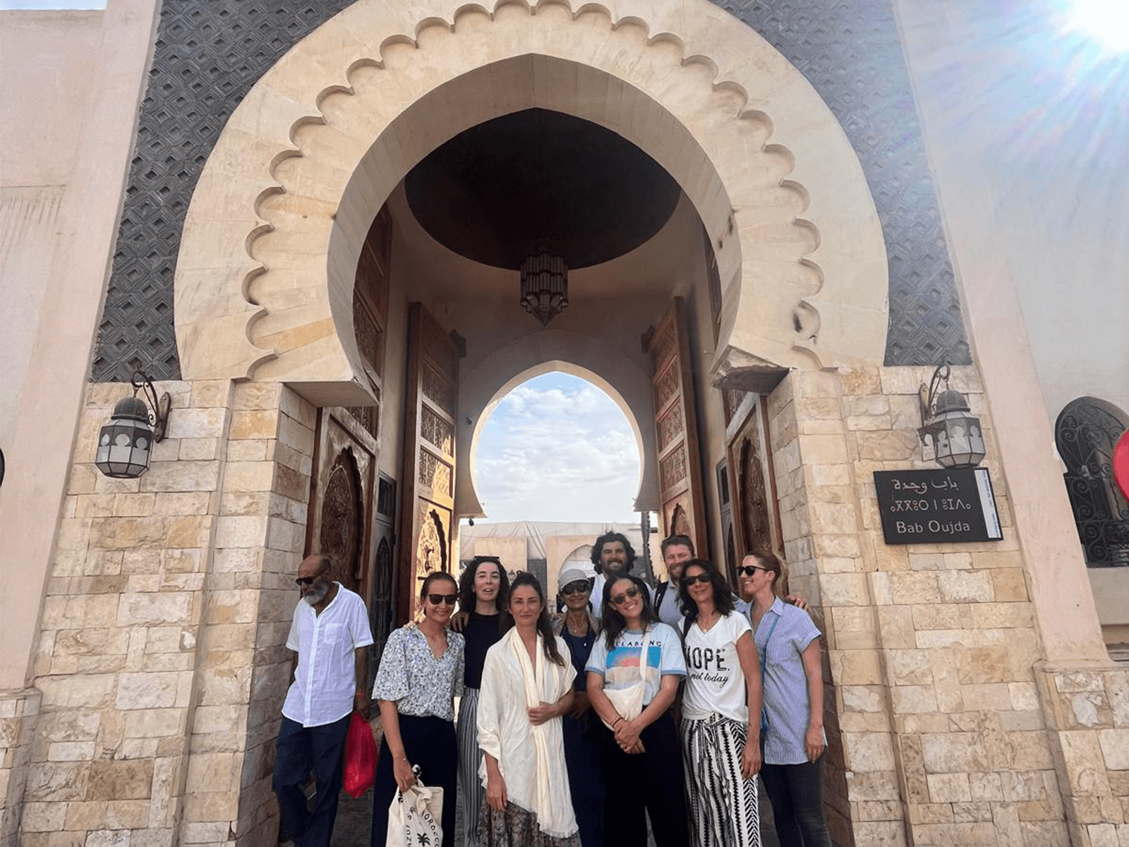 Remote team cultural exploration at historic gate